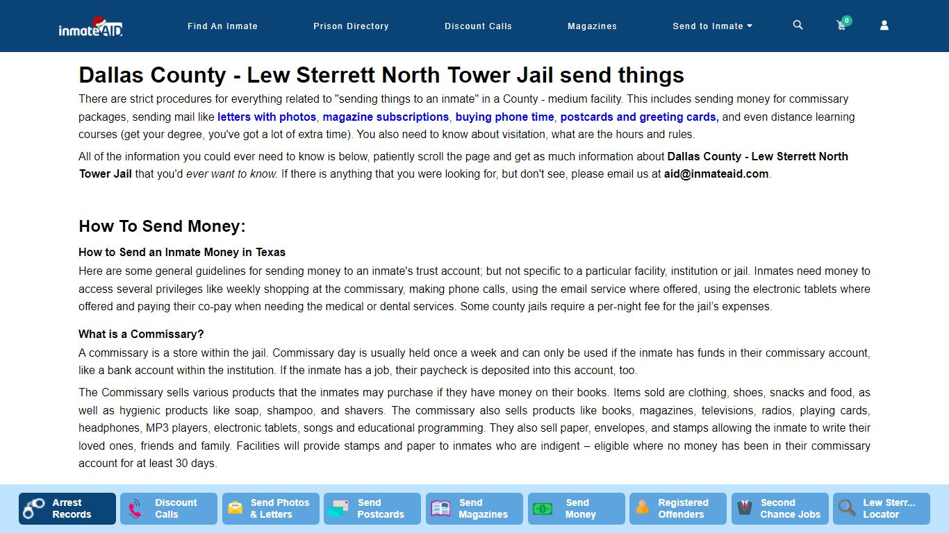 Dallas County - Lew Sterrett North Tower Jail send things - InmateAid